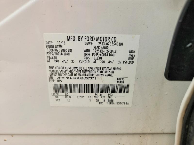 Aukcja sprzedaży 2016 Ford Edge, vin: 2FMPK4J90GBC57371, numer aukcji: 61008586