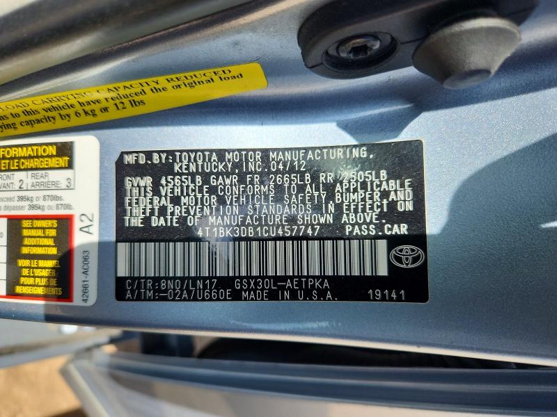Aukcja sprzedaży 2012 Toyota Avalon, vin: 4T1BK3DB1CU457747, numer aukcji: 59869546