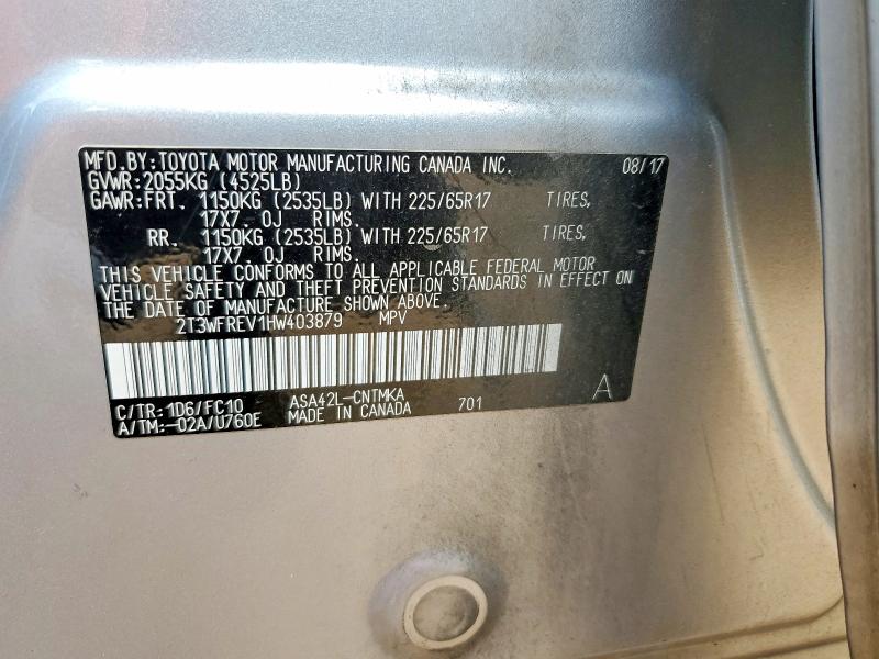 2017 Toyota Rav4 მანქანა იყიდება აუქციონზე, vin: 2T3WFREV1HW403879, აუქციონის ნომერი: 61702976