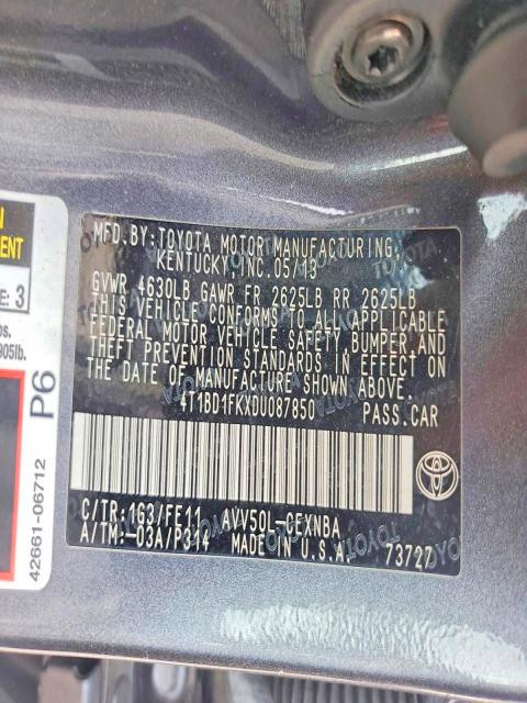 62131586 :رقم المزاد ، 4T1BD1FKXDU087850 vin ، 2013 Toyota Camry Hybrid مزاد بيع