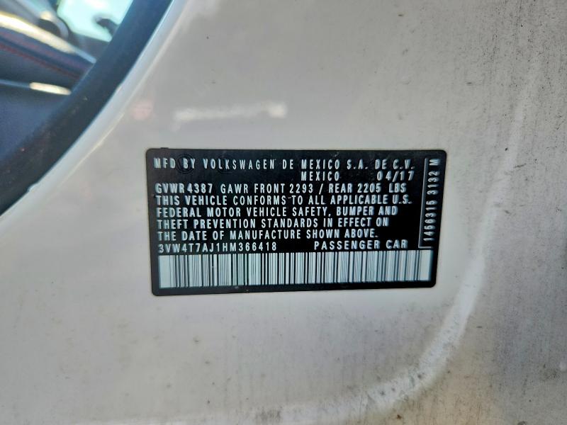 62975096 :رقم المزاد ، 3VW4T7AJ1HM366418 vin ، 2017 Volkswagen Jetta مزاد بيع
