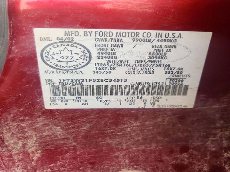 Продаж на аукціоні авто 2002 Ford F350, vin: 1FTSW31F52EC54515, номер лоту: 61875406