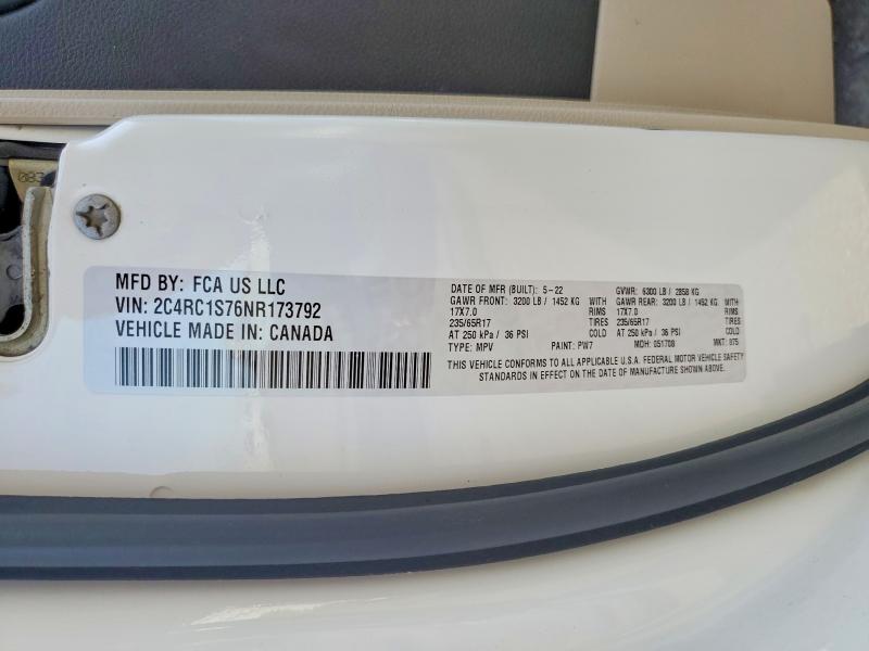 Продажа на аукционе авто 2022 Chrysler Pacifica, vin: 2C4RC1S76NR173792, номер лота: 60568946
