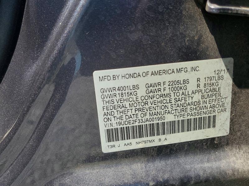 62799786 :رقم المزاد ، 19UDE2F33JA001950 vin ، 2018 Acura Ilx مزاد بيع