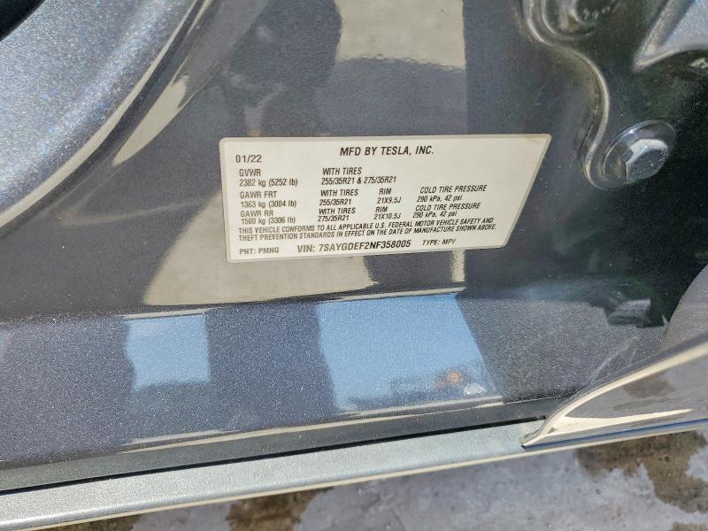 61085726 :رقم المزاد ، 7SAYGDEF2NF358005 vin ، 2022 Tesla Model Y مزاد بيع