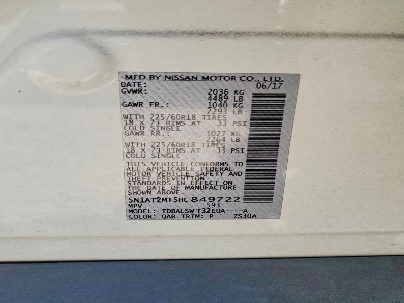 Auction sale of the 2017 Nissan Rogue, vin: 5N1AT2MT5HC849722, lot number: 61551666