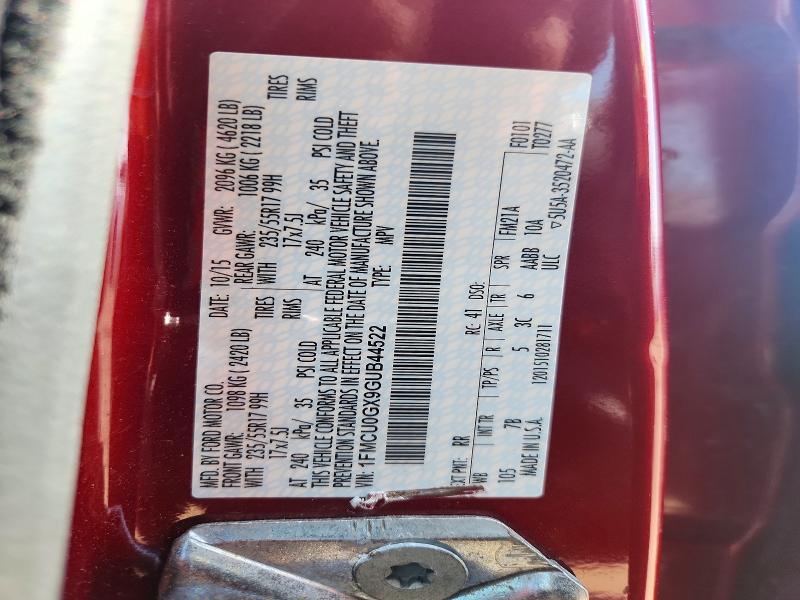 2016 Ford Escape მანქანა იყიდება აუქციონზე, vin: 1FMCU0GX9GUB44522, აუქციონის ნომერი: 60860656