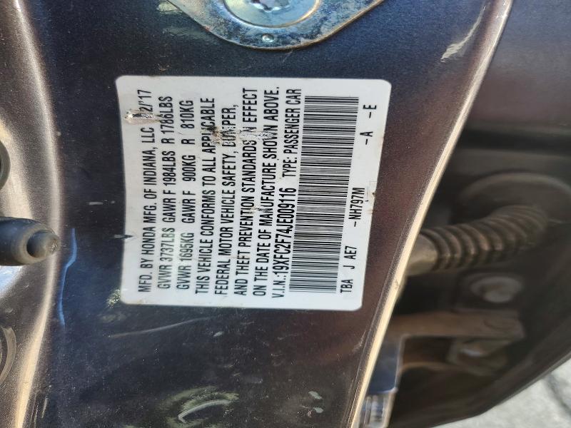 59982706 :رقم المزاد ، 19XFC2F74JE009116 vin ، 2018 Honda Civic مزاد بيع