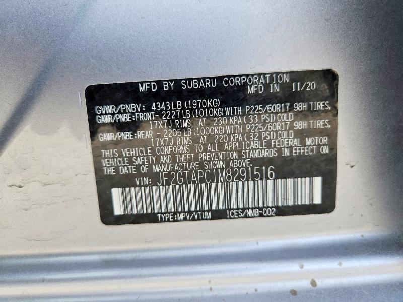Продаж на аукціоні авто 2021 Subaru Crosstrek, vin: JF2GTAPC1M8291516, номер лоту: 60591016