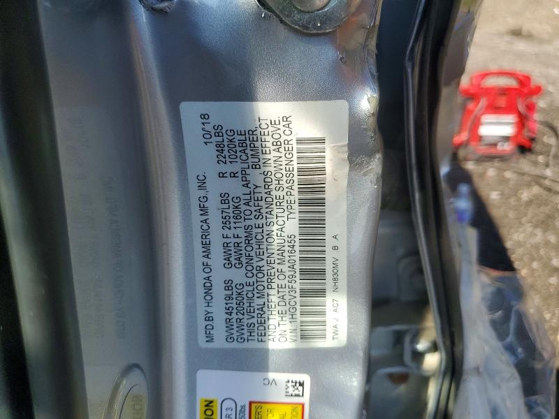 Aukcja sprzedaży 2018 Honda Accord, vin: 1HGCV3F59JA016455, numer aukcji: 59088296