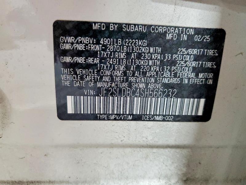 Aukcja sprzedaży 2025 Subaru Forester, vin: JF2SLDBC4SH566232, numer aukcji: 62767416