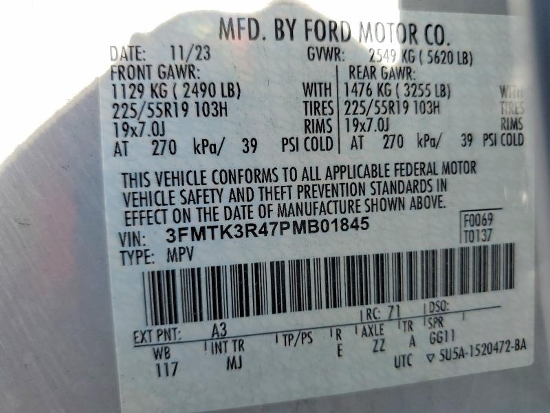 2023 Ford Mustang Mach-e მანქანა იყიდება აუქციონზე, vin: 3FMTK3R47PMB01845, აუქციონის ნომერი: 62207736