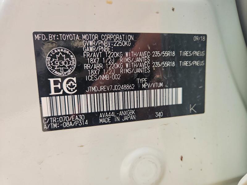 62517376 :رقم المزاد ، JTMDJREV7JD248862 vin ، 2018 Toyota Rav4 Hv مزاد بيع