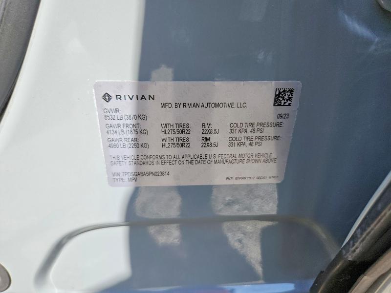 58931326 :رقم المزاد ، 7PDSGABA5PN023814 vin ، 2023 Rivian R1s مزاد بيع