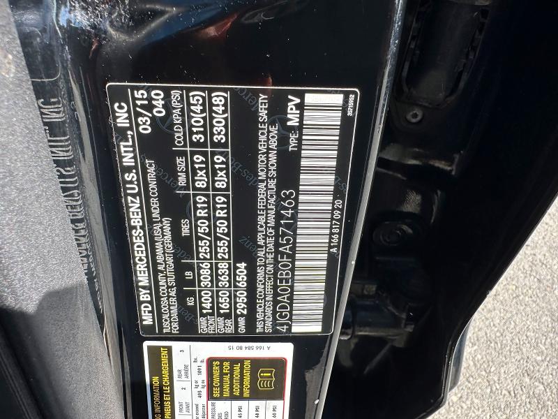 Aukcja sprzedaży 2015 Mercedes-benz Ml, vin: 4JGDA0EB0FA571463, numer aukcji: 59121476