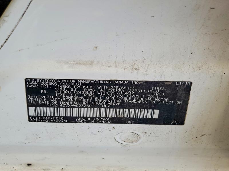 Продаж на аукціоні авто 2010 Toyota Rav4, vin: 2T3ZF4DVXAW027769, номер лоту: 63509796