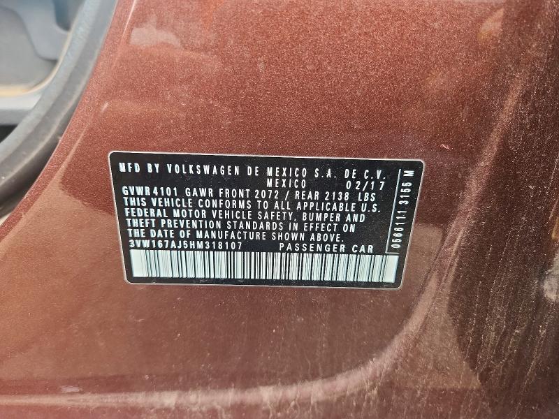 Продажа на аукционе авто 2017 Volkswagen Jetta, vin: 3VW167AJ5HM318107, номер лота: 62196536