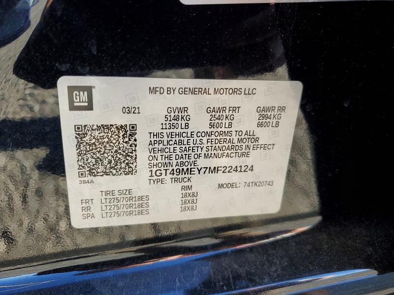Продажа на аукционе авто 2021 Gmc Sierra, vin: 1GT49MEY7MF224124, номер лота: 59889806