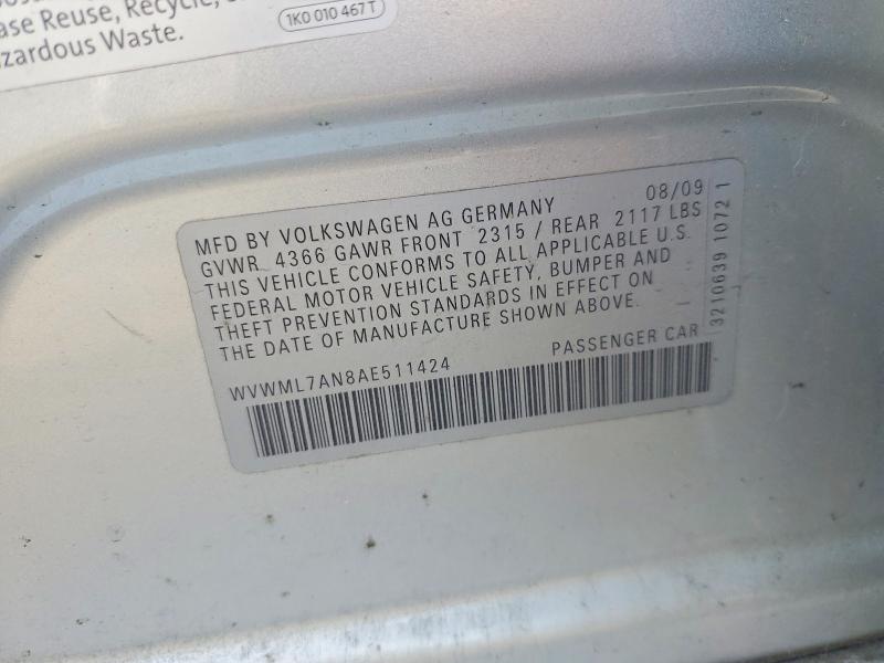 Aukcja sprzedaży 2010 Volkswagen Cc, vin: WVWML7AN8AE511424, numer aukcji: 85793415