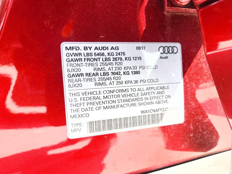 Продаж на аукціоні авто 2018 Audi Q5, vin: WA1CNAFY2J2060038, номер лоту: 62493016
