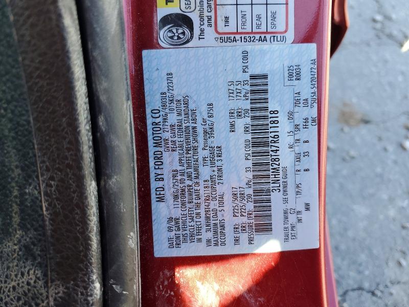 63310826 :رقم المزاد ، 3LNHM28T47R611818 vin ، 2007 Lincoln Mkz مزاد بيع