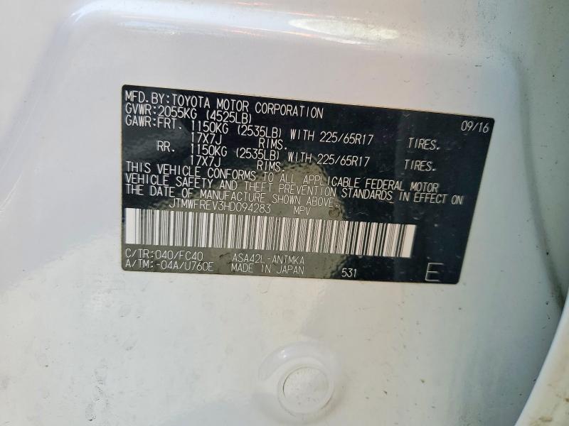 61164146 :رقم المزاد ، JTMWFREV3HD094283 vin ، 2017 Toyota Rav4 مزاد بيع