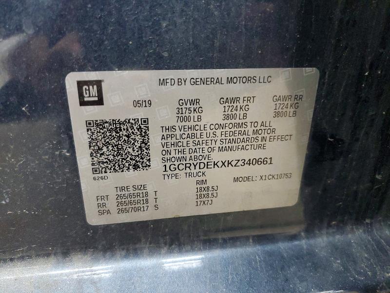 Aukcja sprzedaży 2019 Chevrolet Silverado, vin: 1GCRYDEKXKZ340661, numer aukcji: 61300676