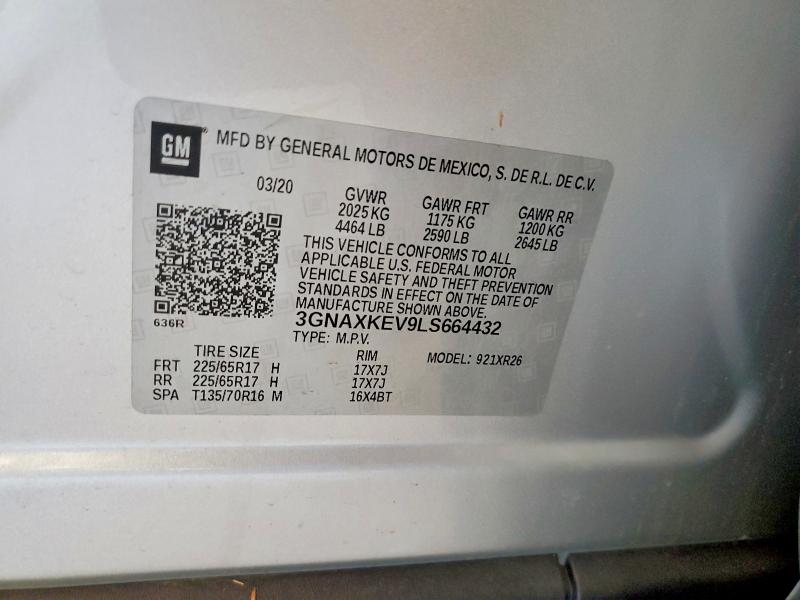 2020 Chevrolet Equinox მანქანა იყიდება აუქციონზე, vin: 3GNAXKEV9LS664432, აუქციონის ნომერი: 60297706