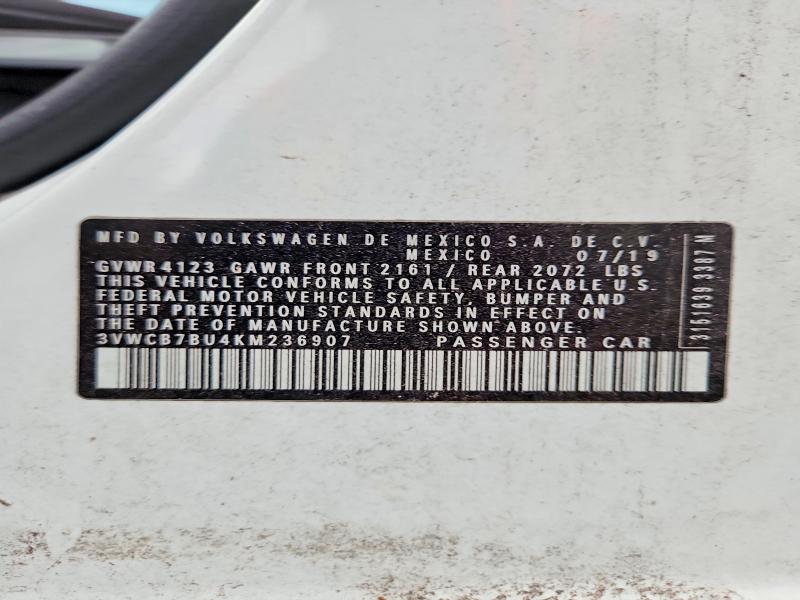 61594516 :رقم المزاد ، 3VWCB7BU4KM236907 vin ، 2019 Volkswagen Jetta مزاد بيع