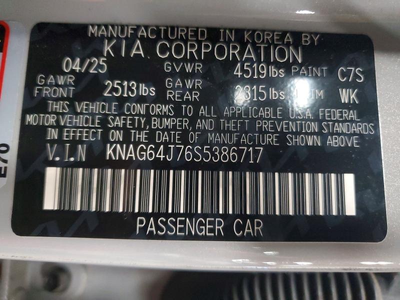 62040786 :رقم المزاد ، KNAG64J76S5386717 vin ، 2025 Kia K5 مزاد بيع