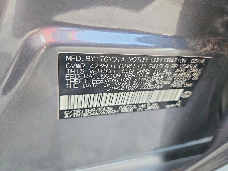 61965036 :رقم المزاد ، JTHC81D2XJ5030164 vin ، 2018 Lexus Is مزاد بيع