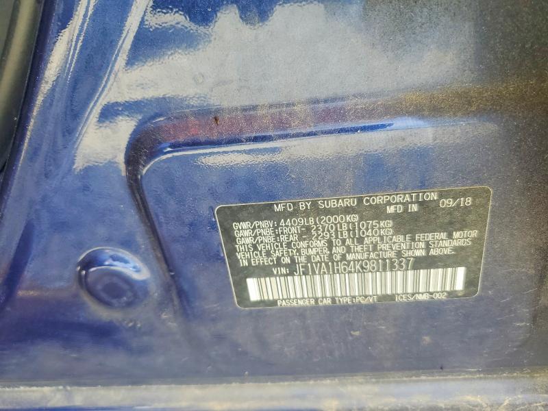 Продаж на аукціоні авто 2019 Subaru Wrx, vin: JF1VA1H64K9811337, номер лоту: 61571626