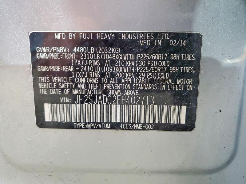 Продажа на аукционе авто 2015 Subaru Forester, vin: JF2SJADC2FH402713, номер лота: 57762306