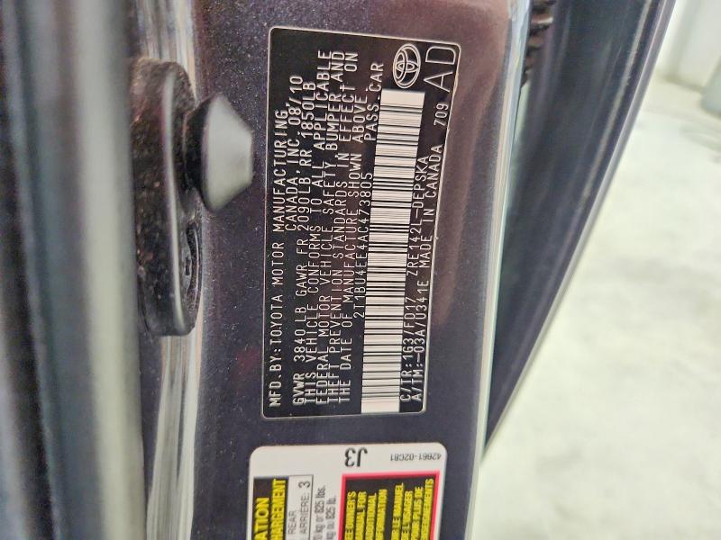 2010 Toyota Corolla მანქანა იყიდება აუქციონზე, vin: 2T1BU4EE4AC473805, აუქციონის ნომერი: 61988336