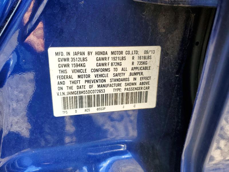 Продаж на аукціоні авто 2013 Honda Fit, vin: JHMGE8H55DC072653, номер лоту: 62097466