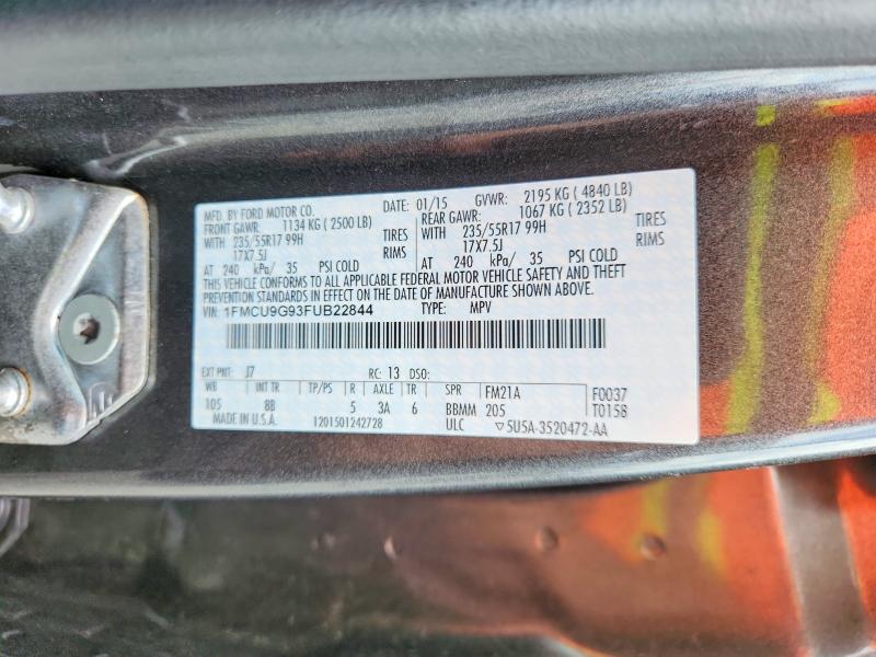 2015 Ford Escape მანქანა იყიდება აუქციონზე, vin: 1FMCU9G93FUB22844, აუქციონის ნომერი: 63028106