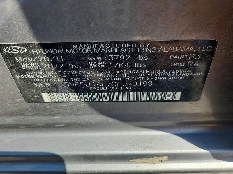 61774336 :رقم المزاد ، 5NPDH4AE7CH070498 vin ، 2012 Hyundai Elantra مزاد بيع