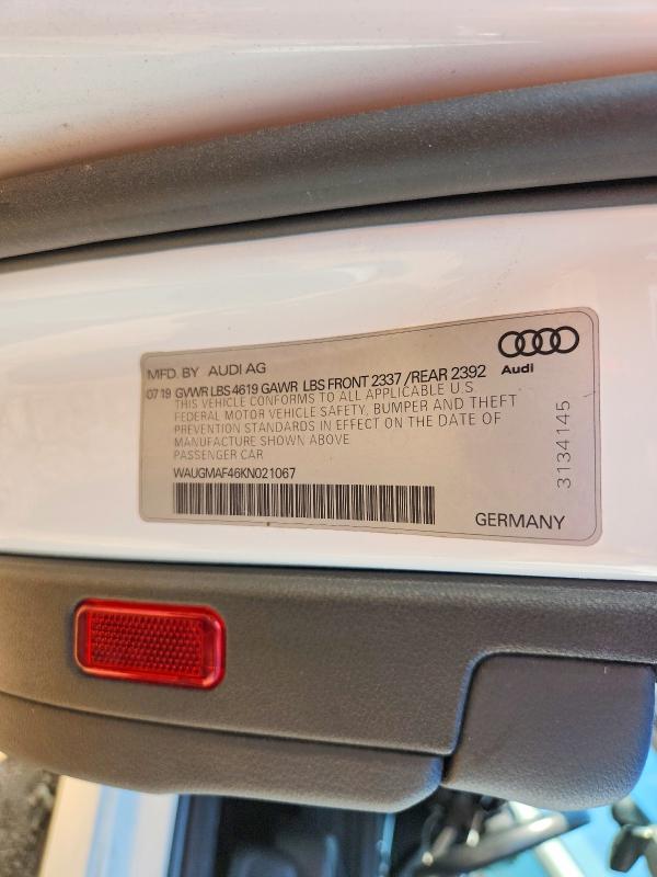 60358946 :رقم المزاد ، WAUGMAF46KN021067 vin ، 2019 Audi A4 مزاد بيع