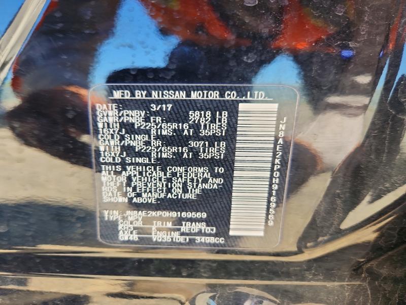 61021236 :رقم المزاد ، JN8AE2KP0H9169569 vin ، 2017 Nissan Quest مزاد بيع