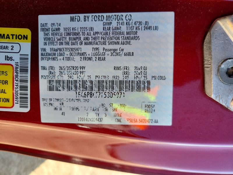 Продаж на аукціоні авто 2015 Ford Mustang, vin: 1FA6P8CF7F5305971, номер лоту: 61878236
