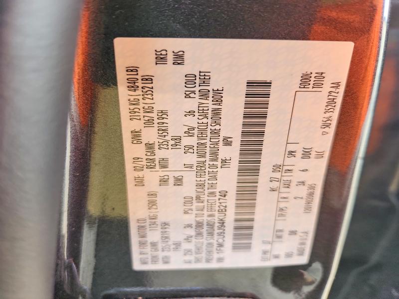 Продаж на аукціоні авто 2019 Ford Escape, vin: 1FMCU9J94KUB21740, номер лоту: 61790976