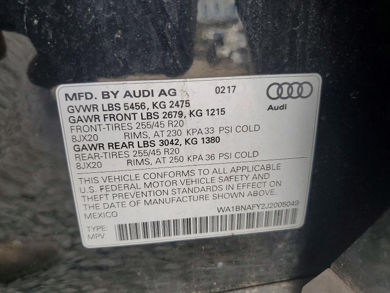 Aukcja sprzedaży 2018 Audi Q5, vin: WA1BNAFY2J2005049, numer aukcji: 61870086