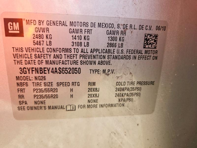 61843306 :رقم المزاد ، 3GYFNBEY4AS652050 vin ، 2010 Cadillac Srx مزاد بيع