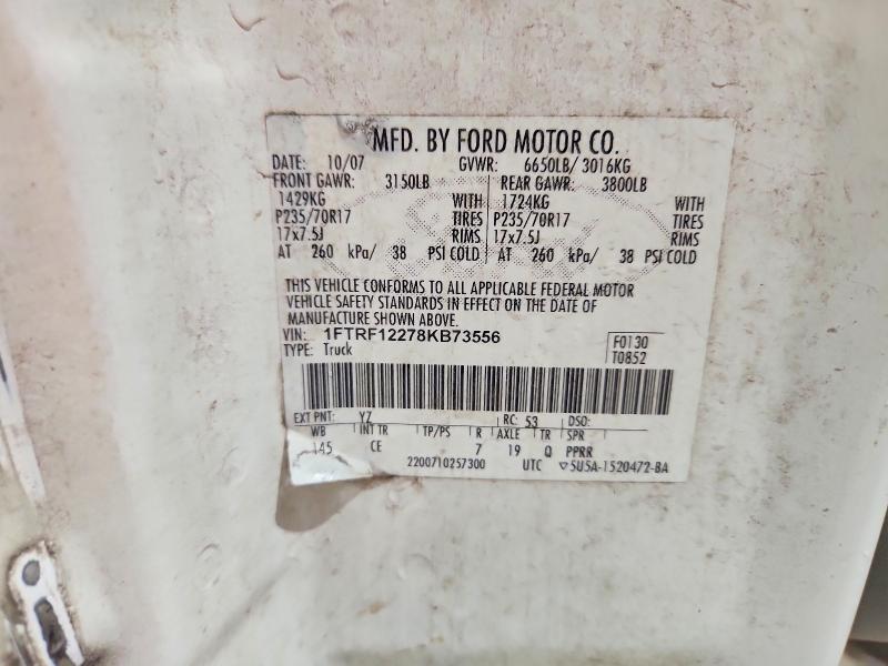 2008 Ford F150 მანქანა იყიდება აუქციონზე, vin: 1FTRF12278KB73556, აუქციონის ნომერი: 61084096