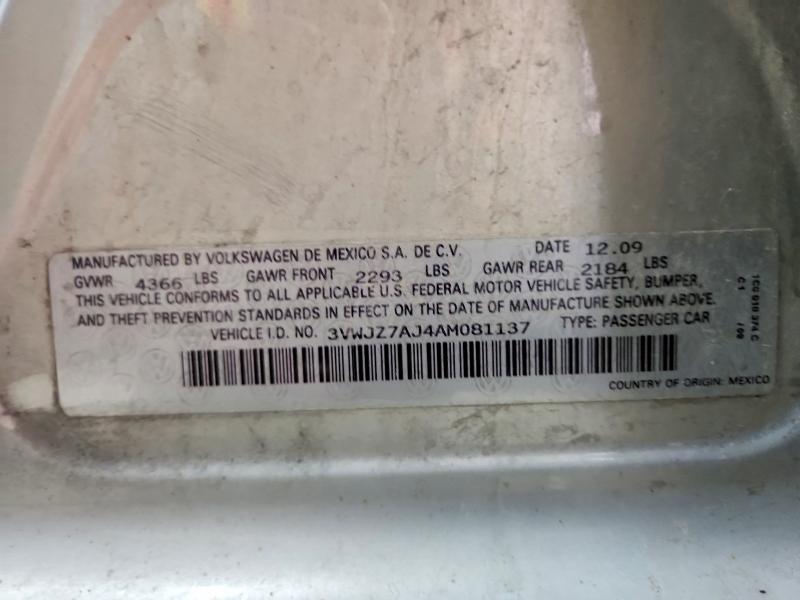 Aukcja sprzedaży 2010 Volkswagen Jetta, vin: 3VWJZ7AJ4AM081137, numer aukcji: 59623266