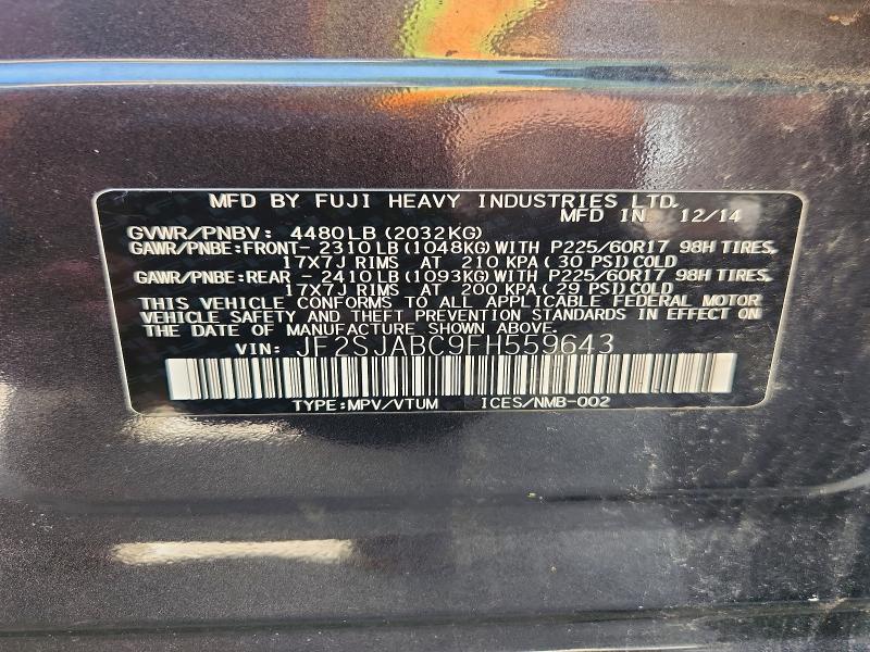Aukcja sprzedaży 2015 Subaru Forester, vin: JF2SJABC9FH559643, numer aukcji: 59581026