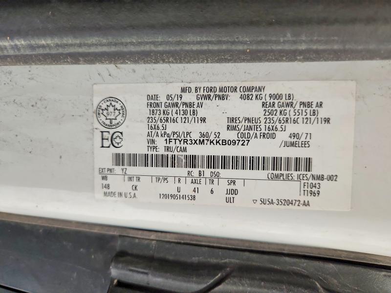 Aukcja sprzedaży 2019 Ford Transit, vin: 1FTYR3XM7KKB09727, numer aukcji: 62284346