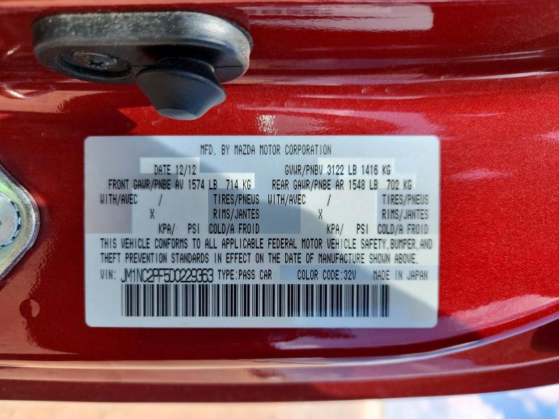 2013 Mazda Mx-5 Miata მანქანა იყიდება აუქციონზე, vin: JM1NC2PF5D0229363, აუქციონის ნომერი: 58798816