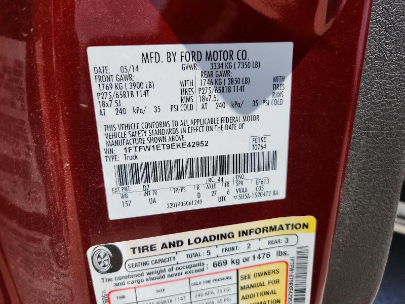 Auction sale of the 2014 Ford F150, vin: 1FTFW1ET9EKE42952, lot number: 60986956