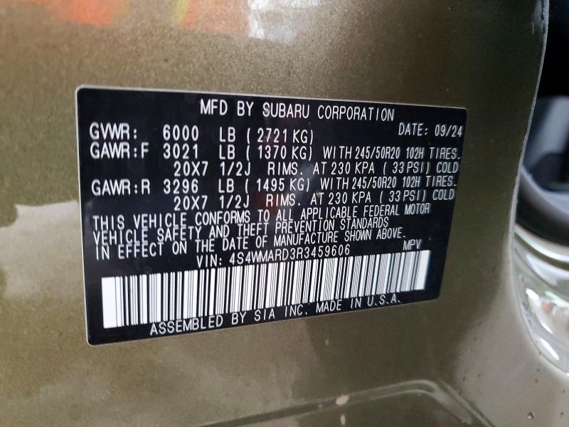 59783236 :رقم المزاد ، 4S4WMARD3R3459606 vin ، 2024 Subaru Ascent مزاد بيع